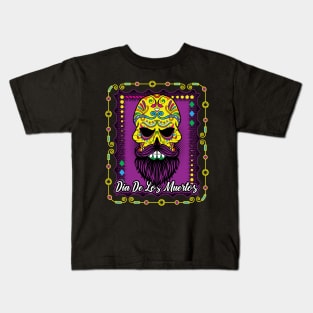 Sugar Skull Beard Yellow Day of The Dead Kids T-Shirt